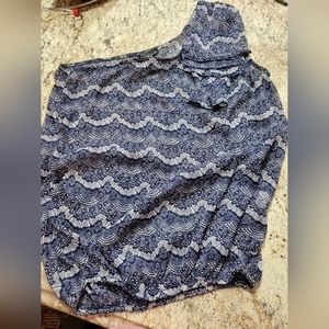 (3204-7)FAISCA Top, Size S, Women's  one shoulder, blue white,